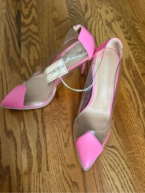 BCBGeneration Hot Pink Pointed-Toe Clear Panel Pumps size 8.5